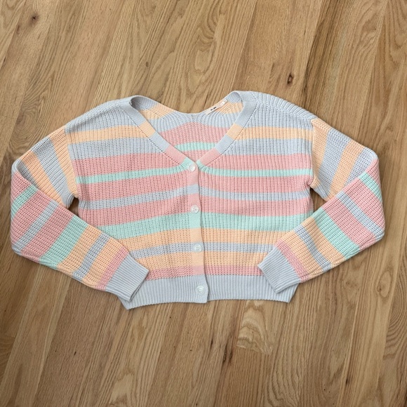 Cotton Blend Striped Colorful Chunky Knit Cardigan Sweater Button Front Large - Picture 11 of 15